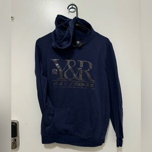 Women's - Young & Reckless Navy Blue Hoodie with Shiny Logo Design - Medium